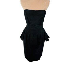 Vintage 80's AJ Bari Strapless Rhinestone Peplum Cut out Back Silk Dress XS